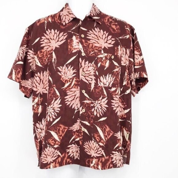 Joe Marlin Burgundy Floral Men's Hawaiian Shirt Size M